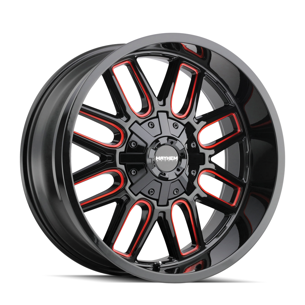 MAYHEM COGENT 18x9 Wheels - Gloss Black Milled with Prism Red Pop!